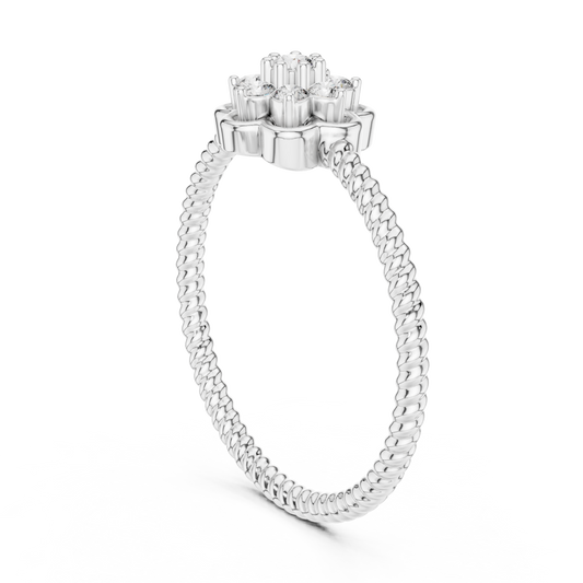 Flower Cluster Moissanite Ring with Rope Band in white 925 sterling silver, view 1