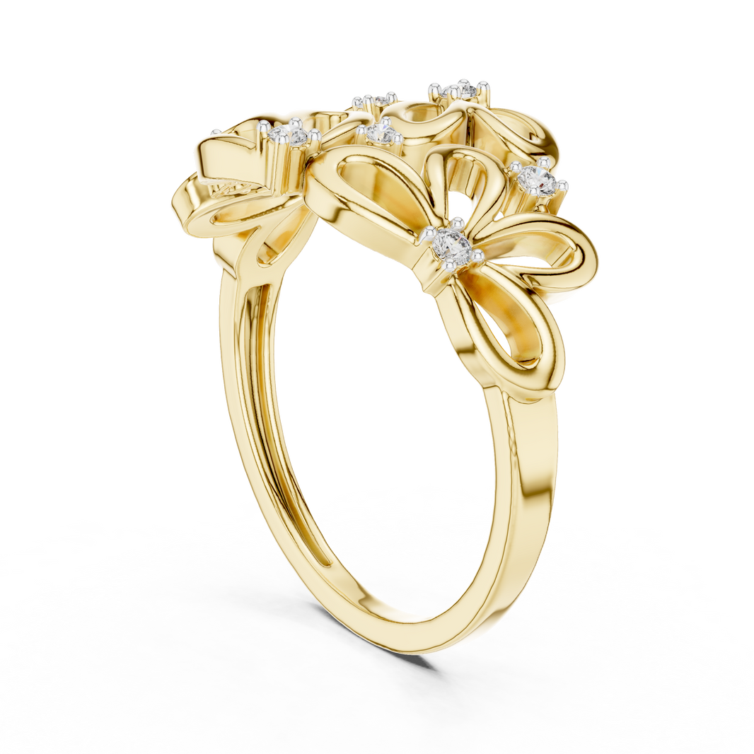 Open Flower Cluster Moissanite Ring in yellow 925 sterling silver, view 1