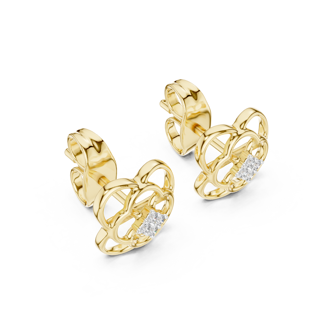 Moissanite Quatrefoil Cluster Stud Earrings in yellow 925 sterling silver, view 2