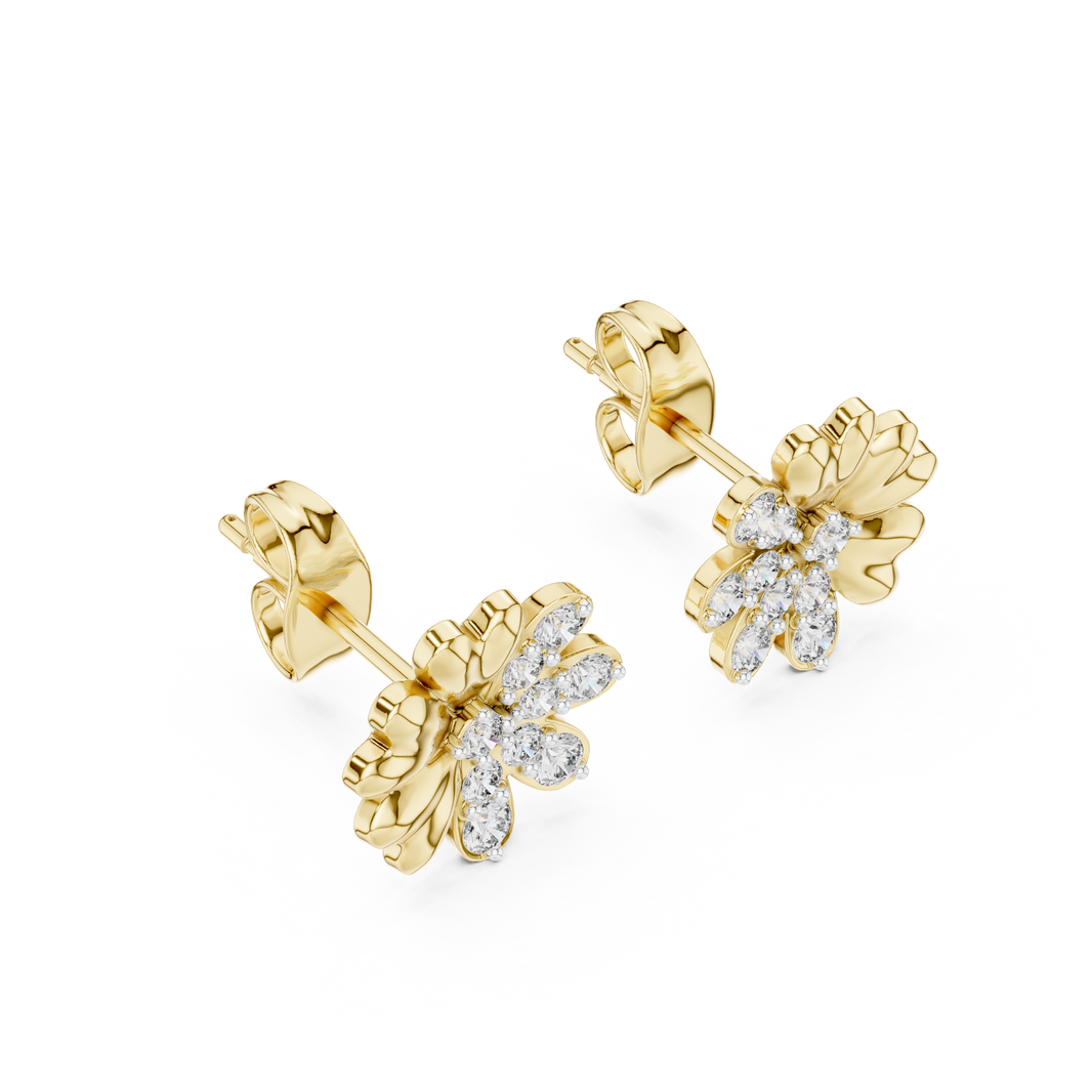 Moissanite Scatter Flower Stud Earrings in yellow 925 sterling silver, view 2