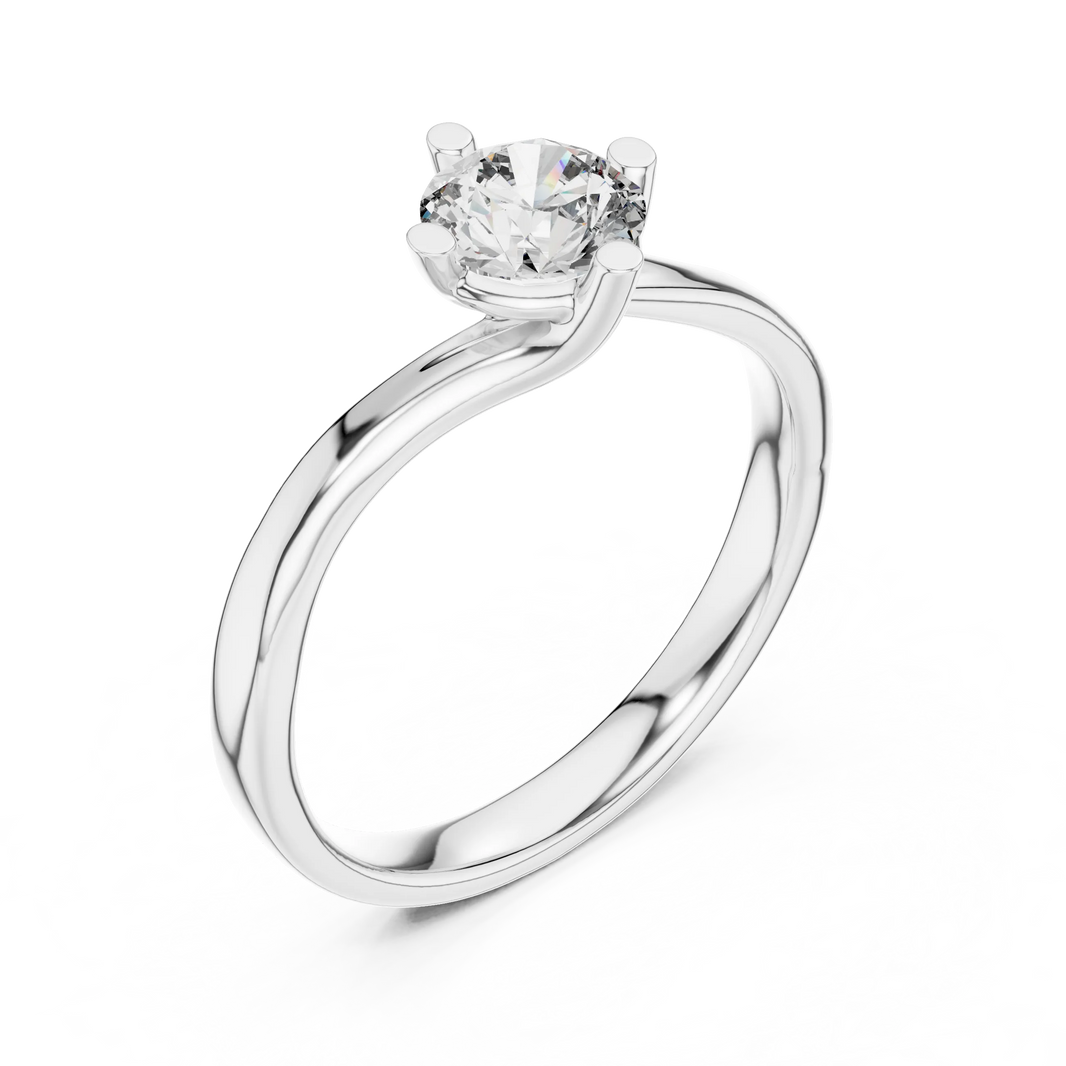 Round Solitaire Moissanite Bypass Twist Ring in white 925 sterling silver, view 2