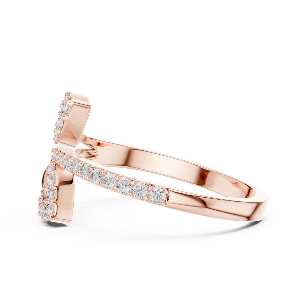 Bypass Twin Leaf Pavé Moissanite Ring in rose 925 sterling silver, view 3
