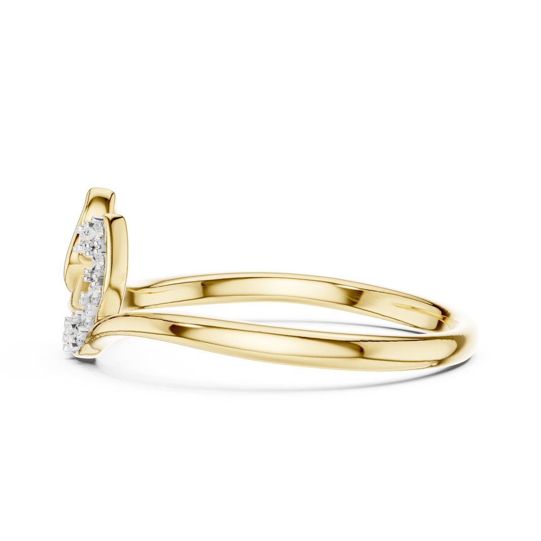 Open Leaf and Crescent Moissanite Ring in yellow 925 sterling silver, view 3