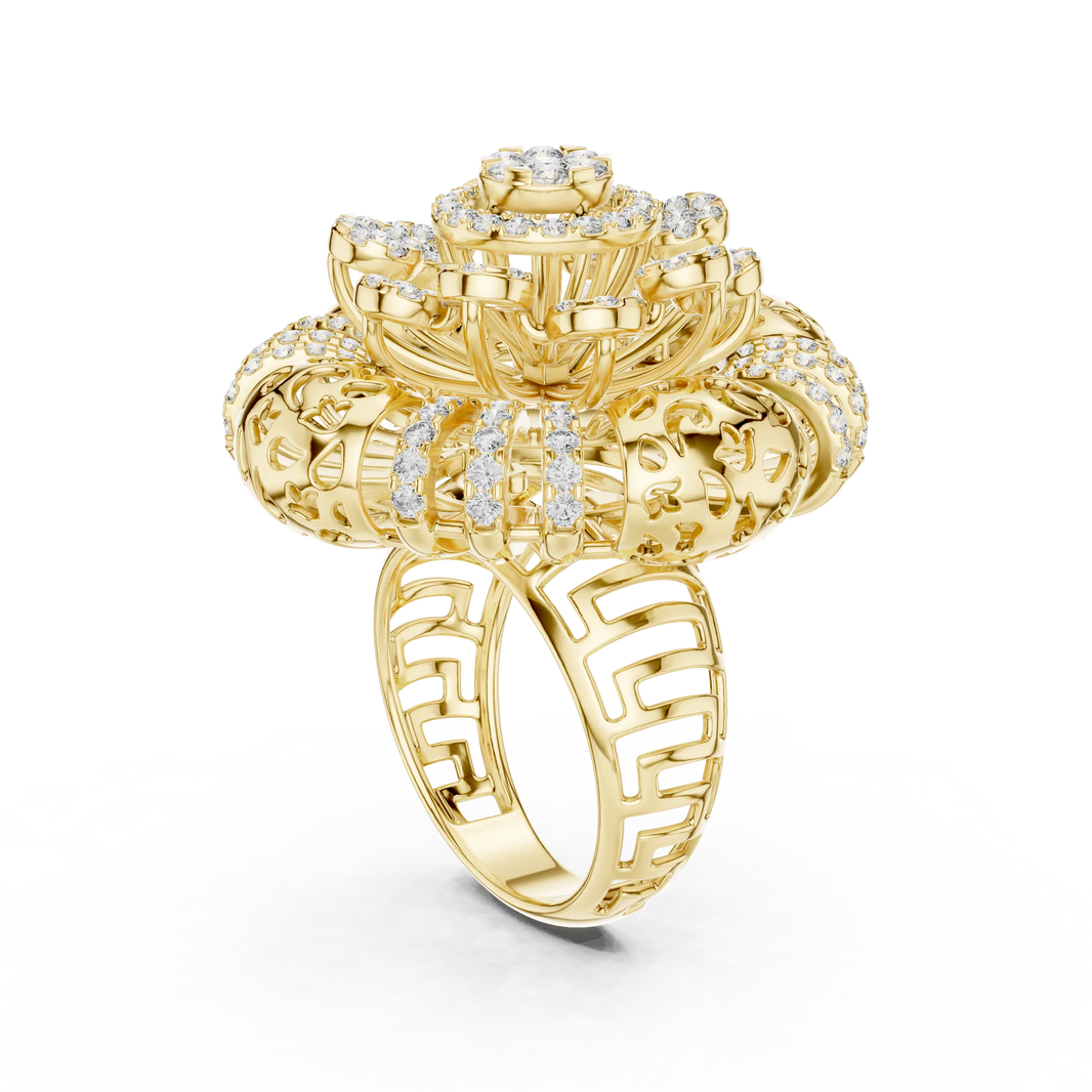 Flower Cluster Moissanite Cocktail Ring in yellow 925 sterling silver, view 1