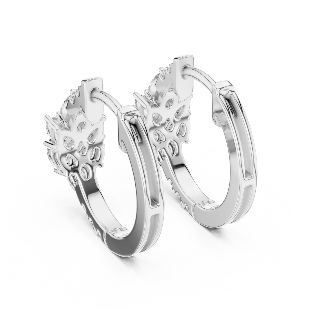 Pear moissanite cluster huggie hoop earrings in white 925 sterling silver, view 3