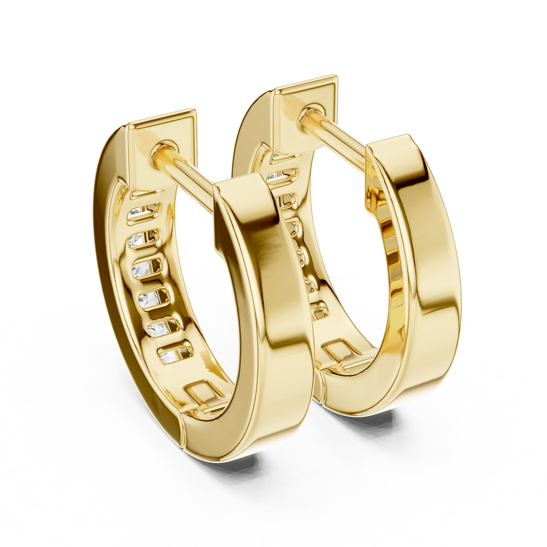 Moissanite channel set huggie earrings in yellow 925 sterling silver, view 3