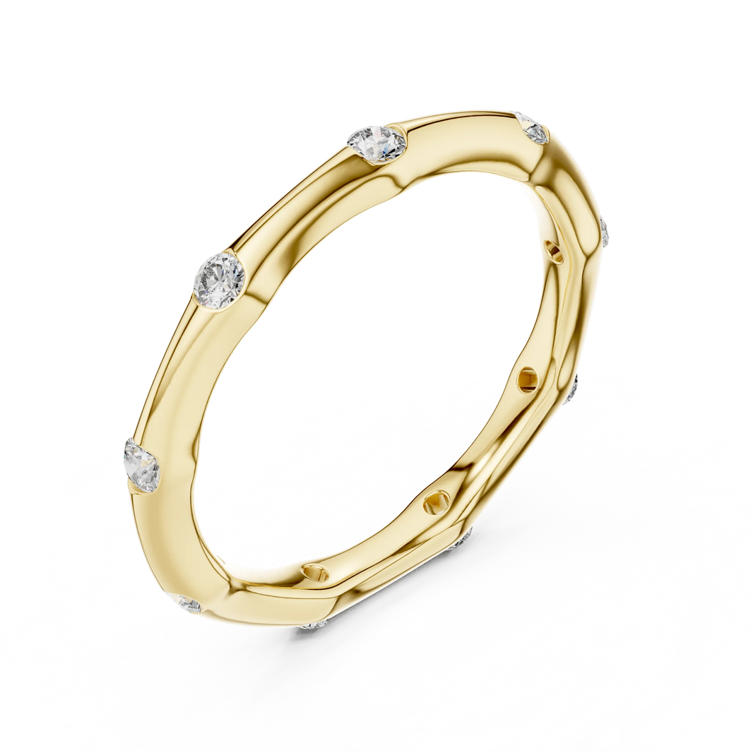 Bezel Station Moissanite Band in yellow 925 sterling silver, view 2