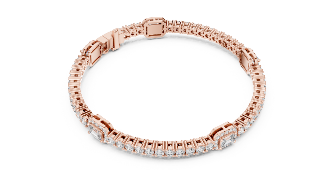 Emerald Halo Station Round Moissanite Tennis Bracelet in rose 925 sterling silver, view 3
