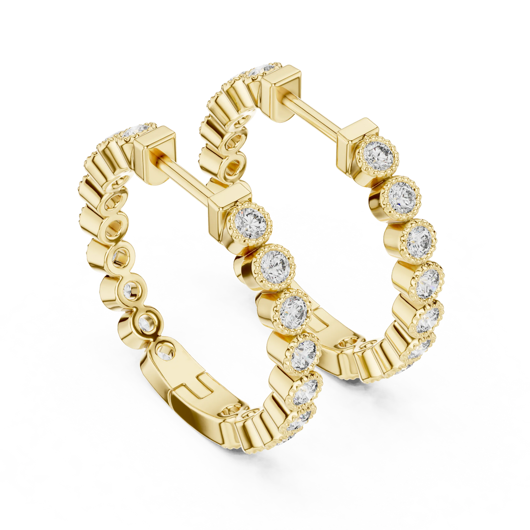 Moissanite milgrain bezel inside out hoop earrings in yellow 925 sterling silver, view 2