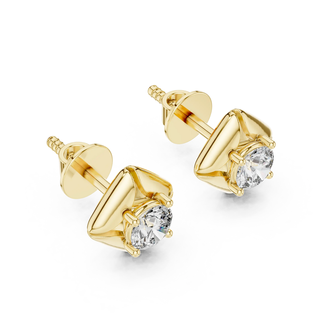 Round moissanite petal frame stud earrings in yellow 925 sterling silver, view 2