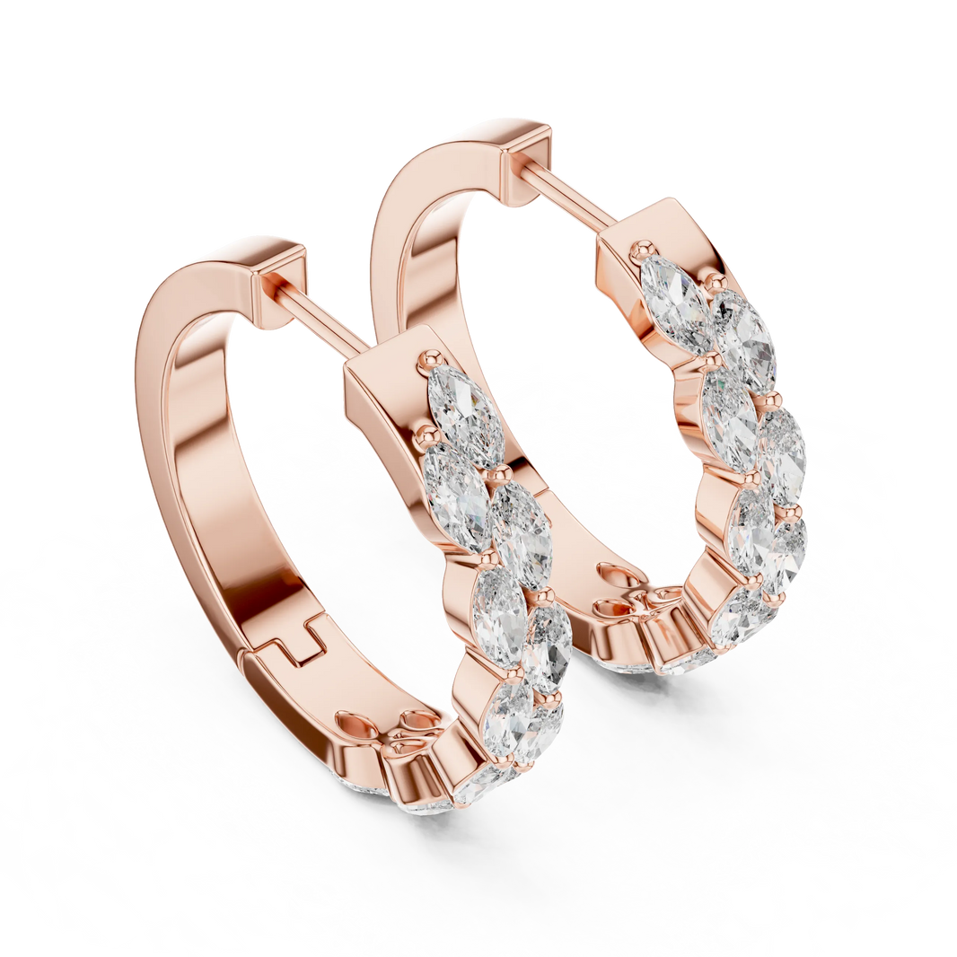 Marquise moissanite double row hoop earrings in rose 925 sterling silver, view 2