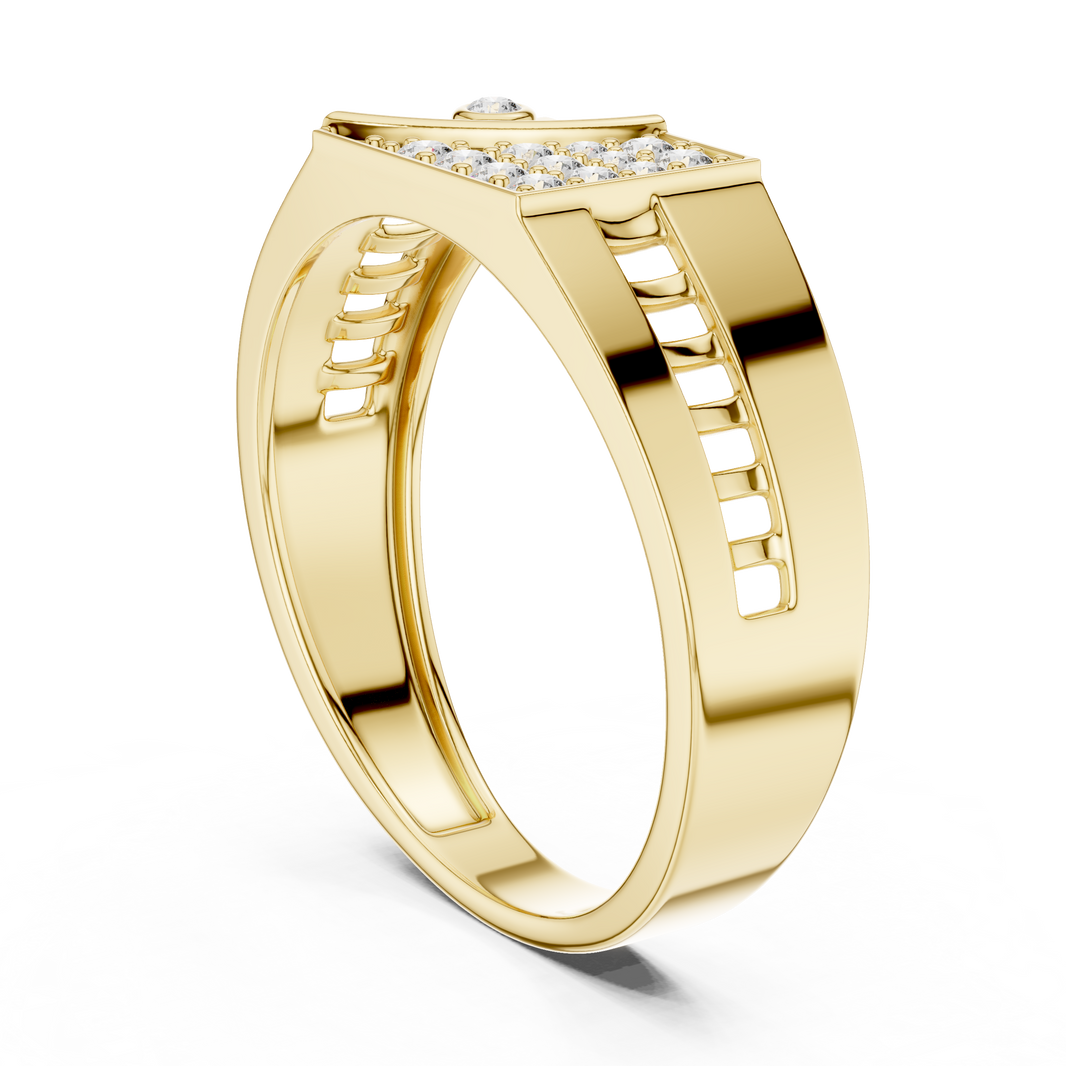 Men's Wide Signet Pavé Moissanite Ring with Bezel Accent in yellow 925 sterling silver, view 1