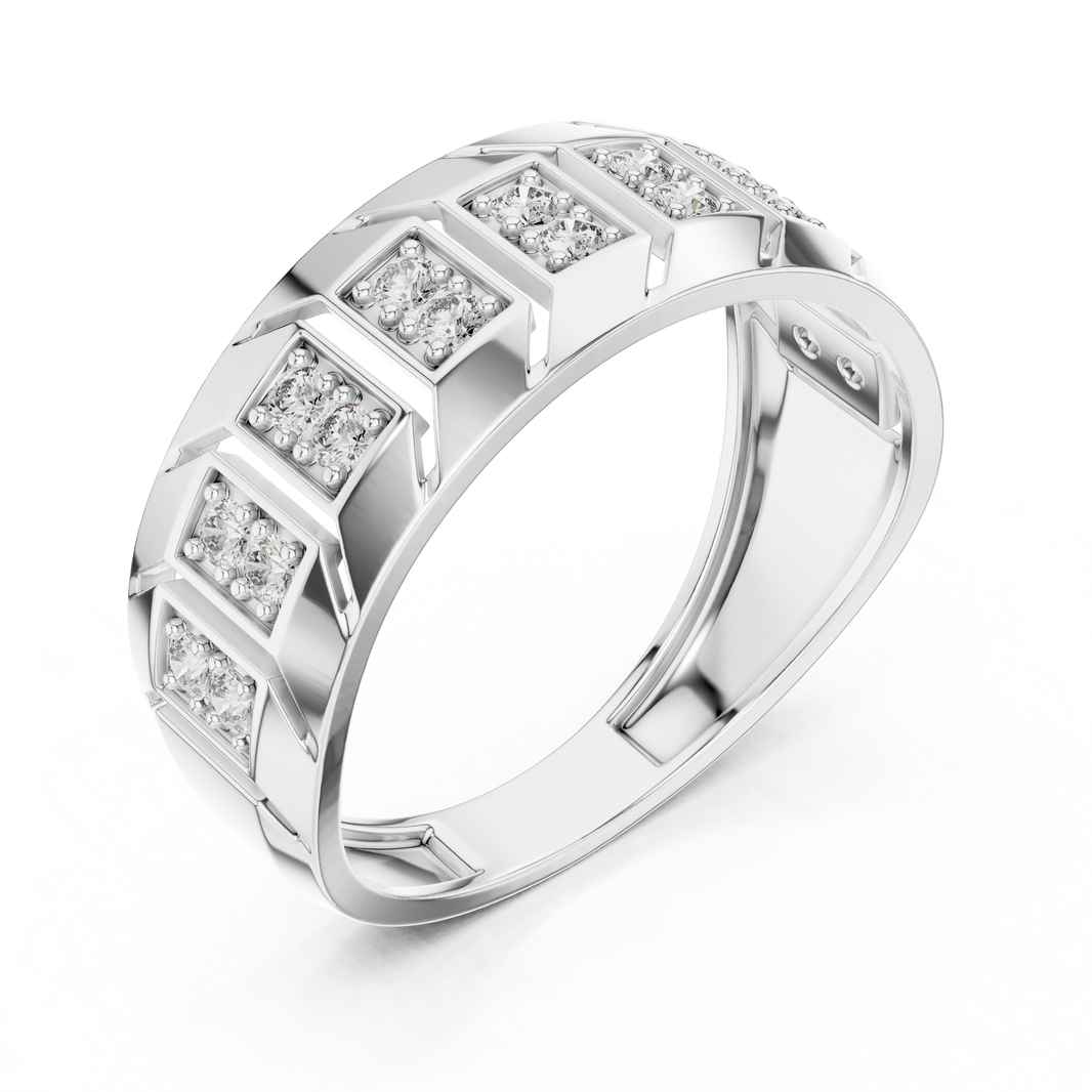 Chevron Station Moissanite Statement Band in white 925 sterling silver, view 2