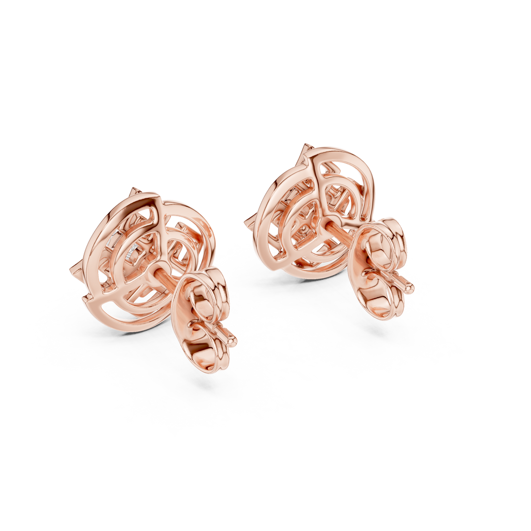 Moissanite Knot Halo Stud Earrings in rose 925 sterling silver, view 3