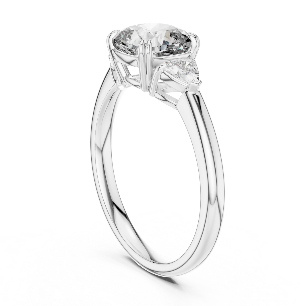 Cushion and Trillion Three Stone Moissanite Ring in white 925 sterling silver, view 1