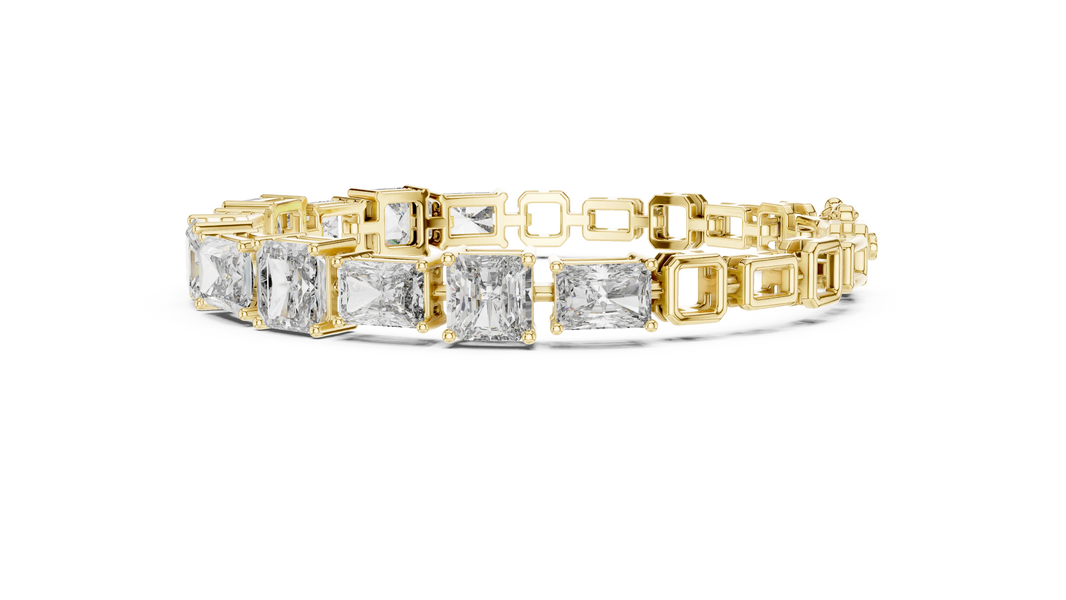 Radiant and Asscher Station Moissanite Link Bracelet in yellow 925 sterling silver, view 4