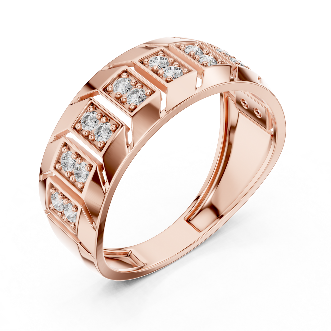Chevron Station Moissanite Statement Band in rose 925 sterling silver, view 2