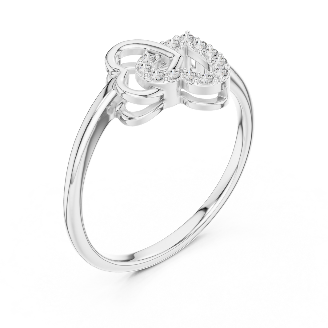 Interlocking Pavé Hearts Moissanite Ring in white 925 sterling silver, view 2