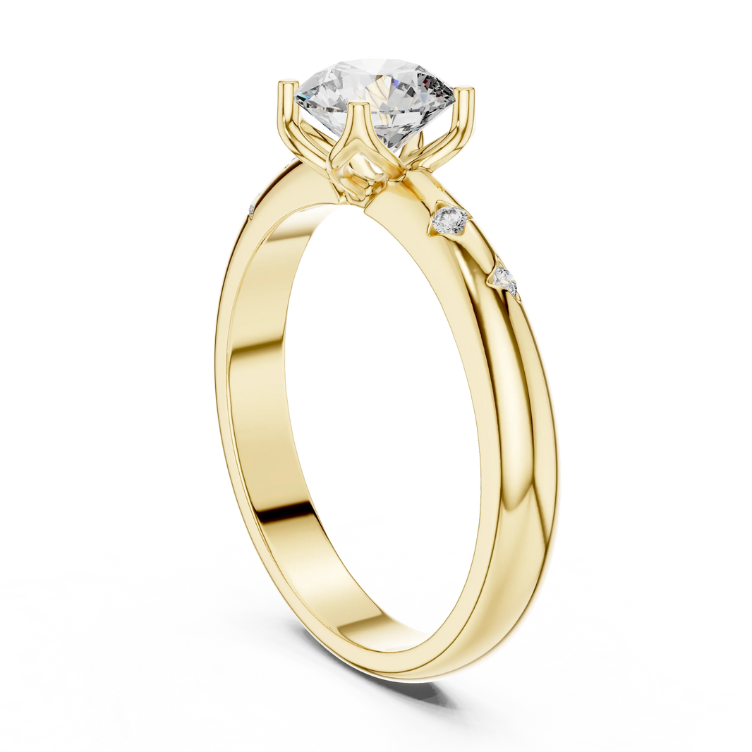 Round Solitaire Moissanite Ring with Bezel Accents in yellow 925 sterling silver, view 1