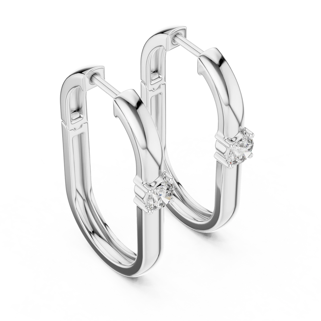 Moissanite solitaire oval hoop earrings in white 925 sterling silver, view 2
