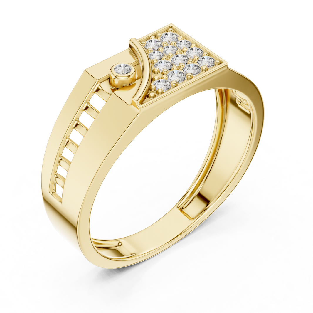 Men's Wide Signet Pavé Moissanite Ring with Bezel Accent in yellow 925 sterling silver, view 2