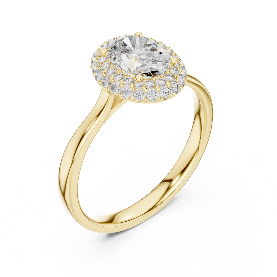 Oval Double Halo Moissanite Ring in yellow 925 sterling silver, view 2