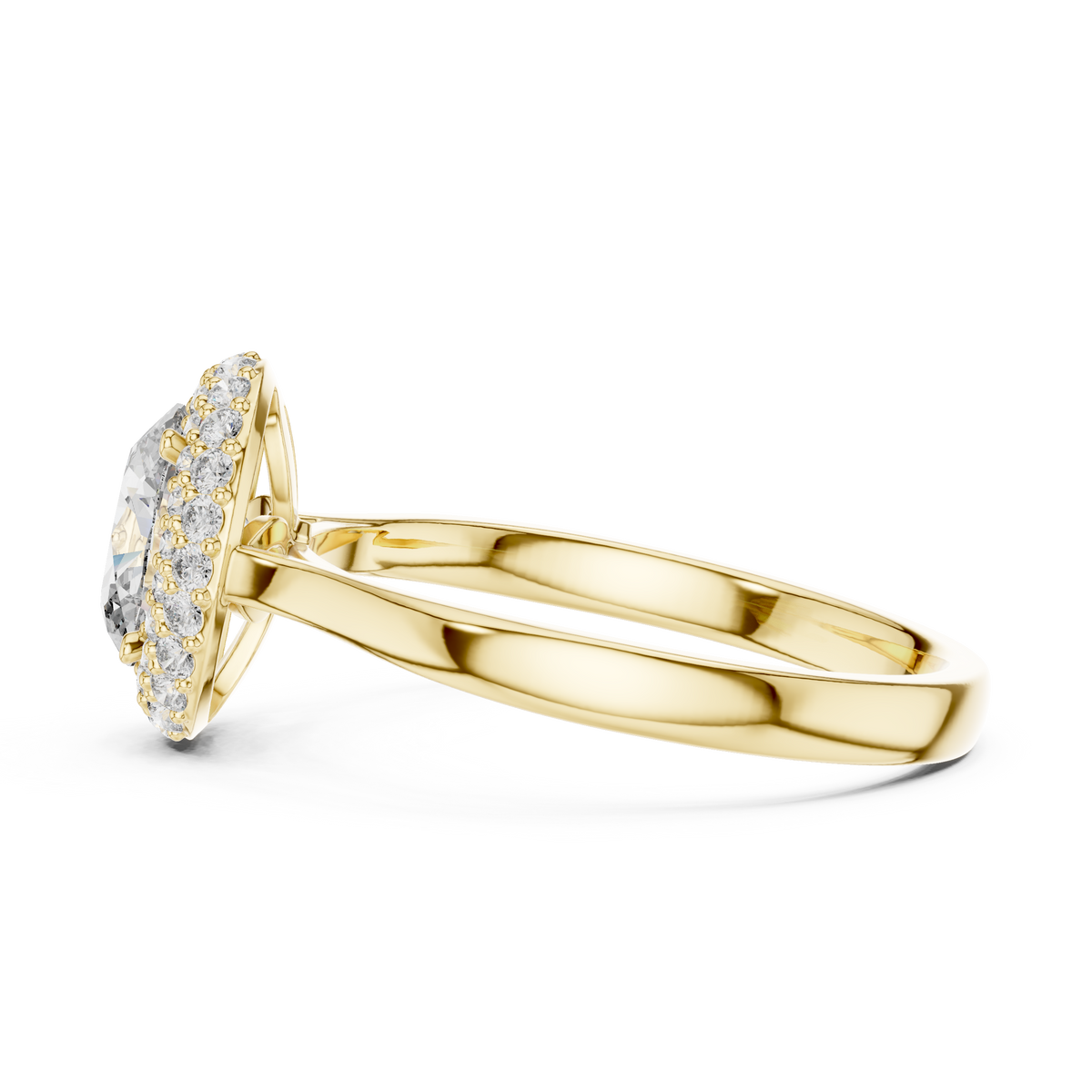 Oval Double Halo Moissanite Ring in yellow 925 sterling silver, view 3