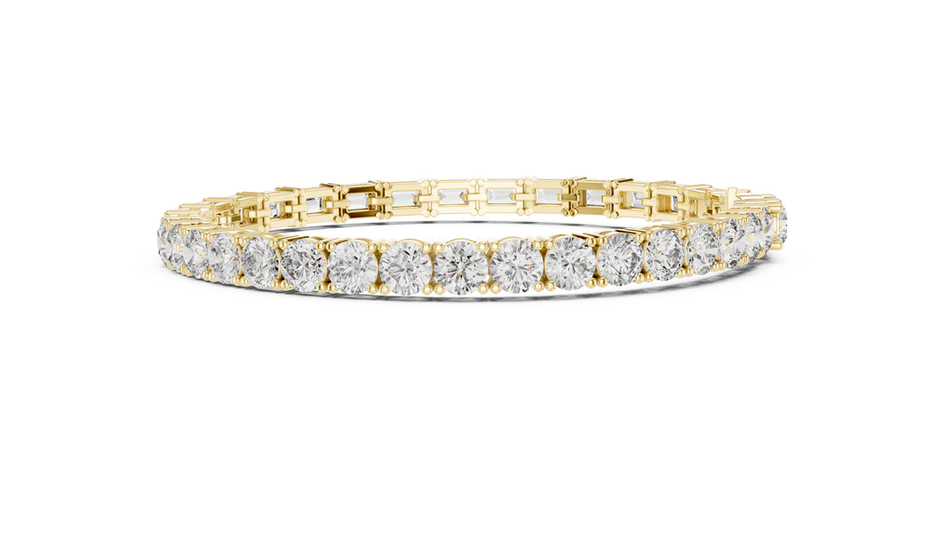 Emerald and Round Moissanite Tennis Bracelet in yellow 925 sterling silver, view 4