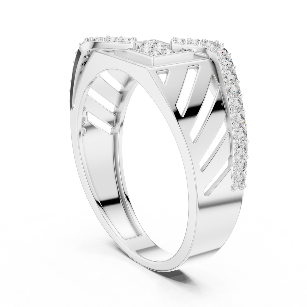 Men's Wide Openwork Square Cluster Moissanite Band in white 925 sterling silver, view 1