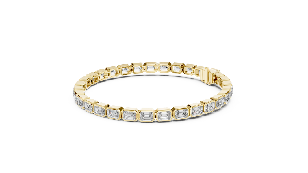 Emerald Cut Bezel Moissanite Tennis Bracelet in yellow 925 sterling silver, view 2