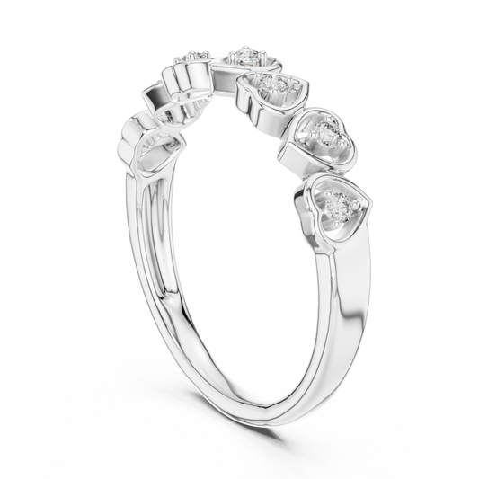 Row of Hearts Moissanite Band in white 925 sterling silver, view 1