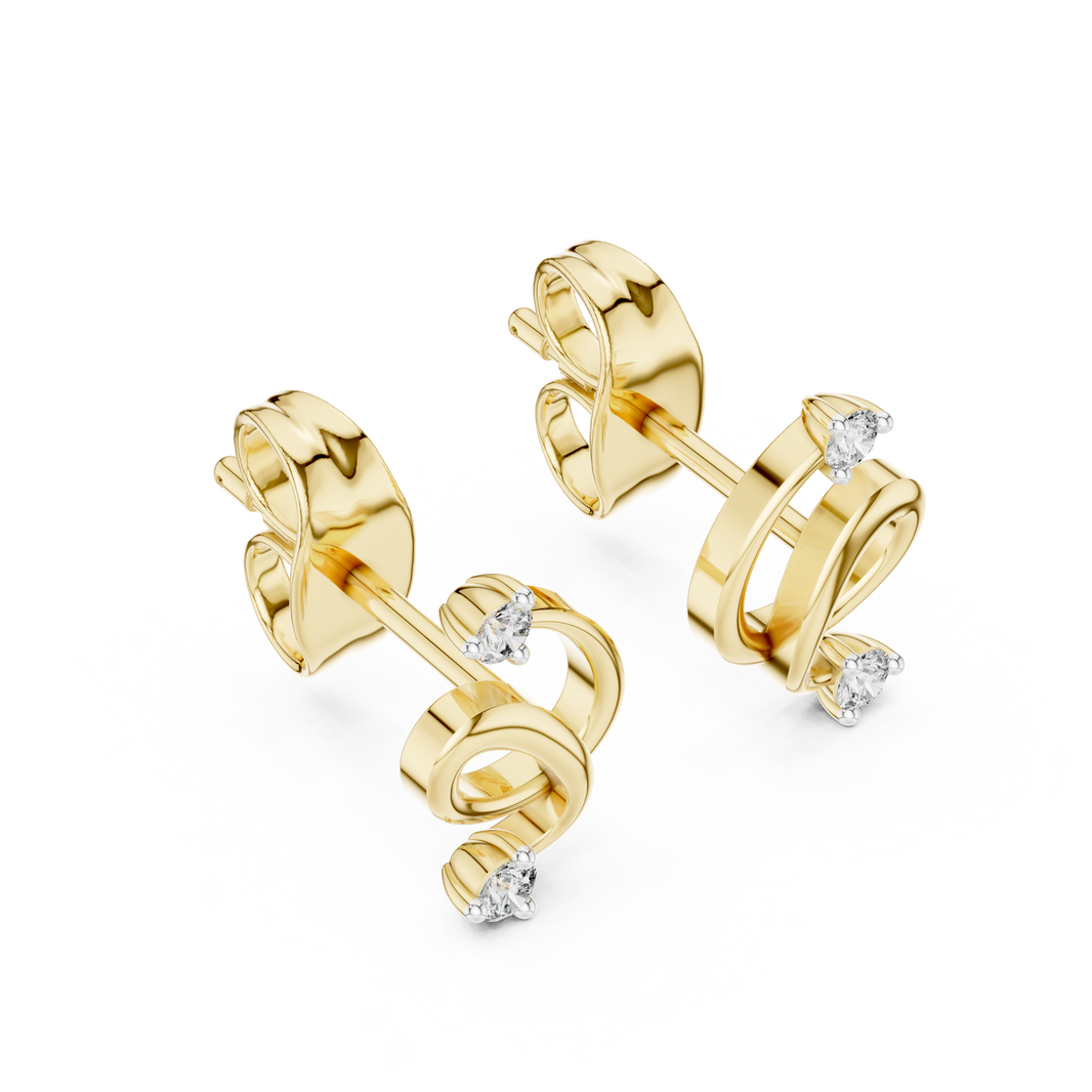 Moissanite Swirl Stud Earrings in yellow 925 sterling silver, view 2