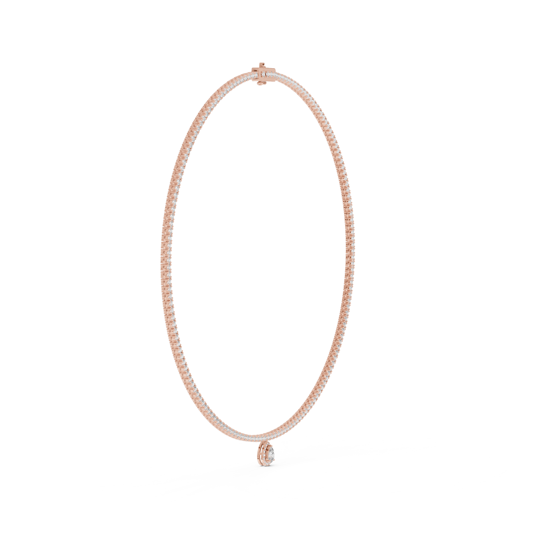 Round Tennis Necklace with Pear Drop in rose 925 sterling silver, view 3