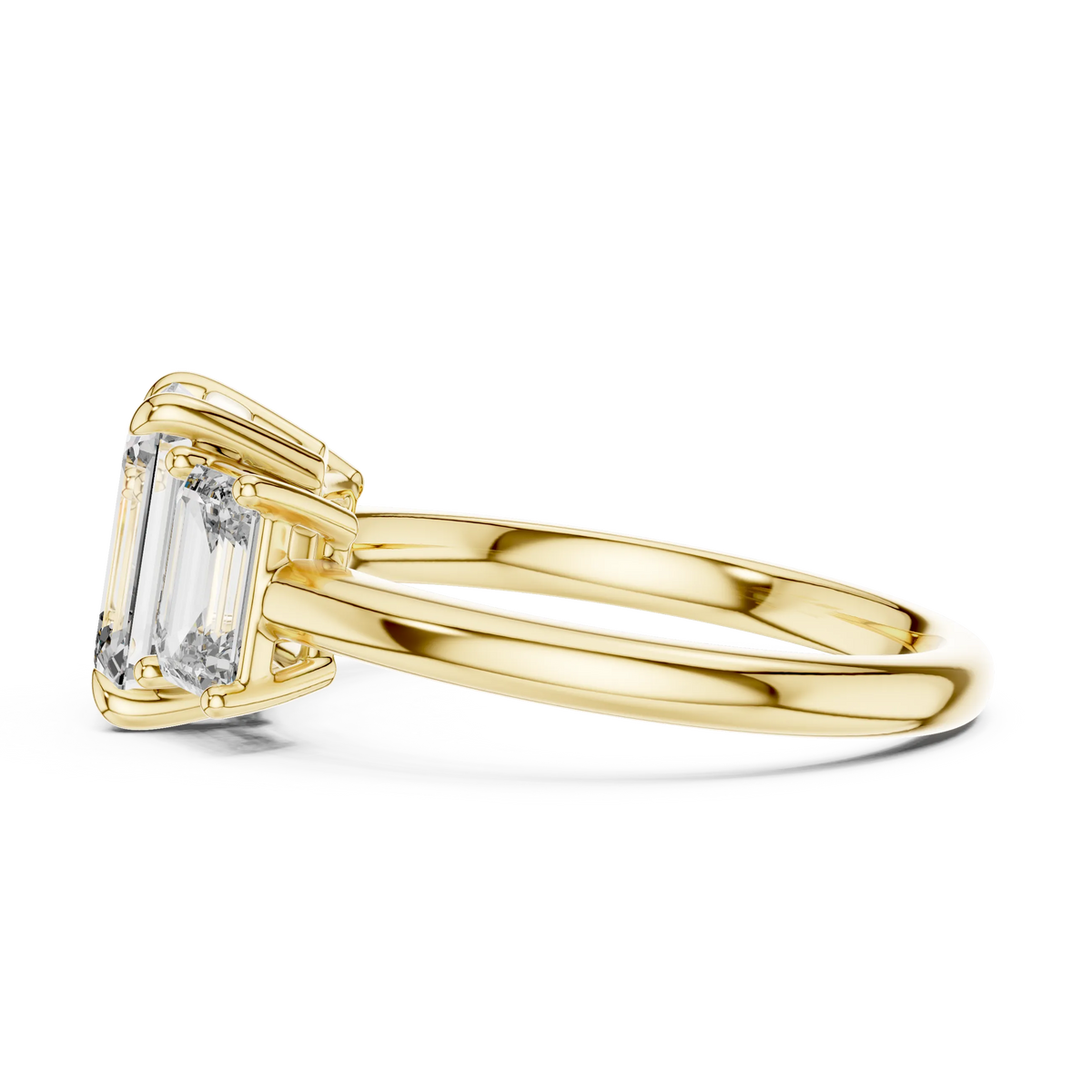 Emerald Cut Three Stone Moissanite Ring in yellow 925 sterling silver, view 3