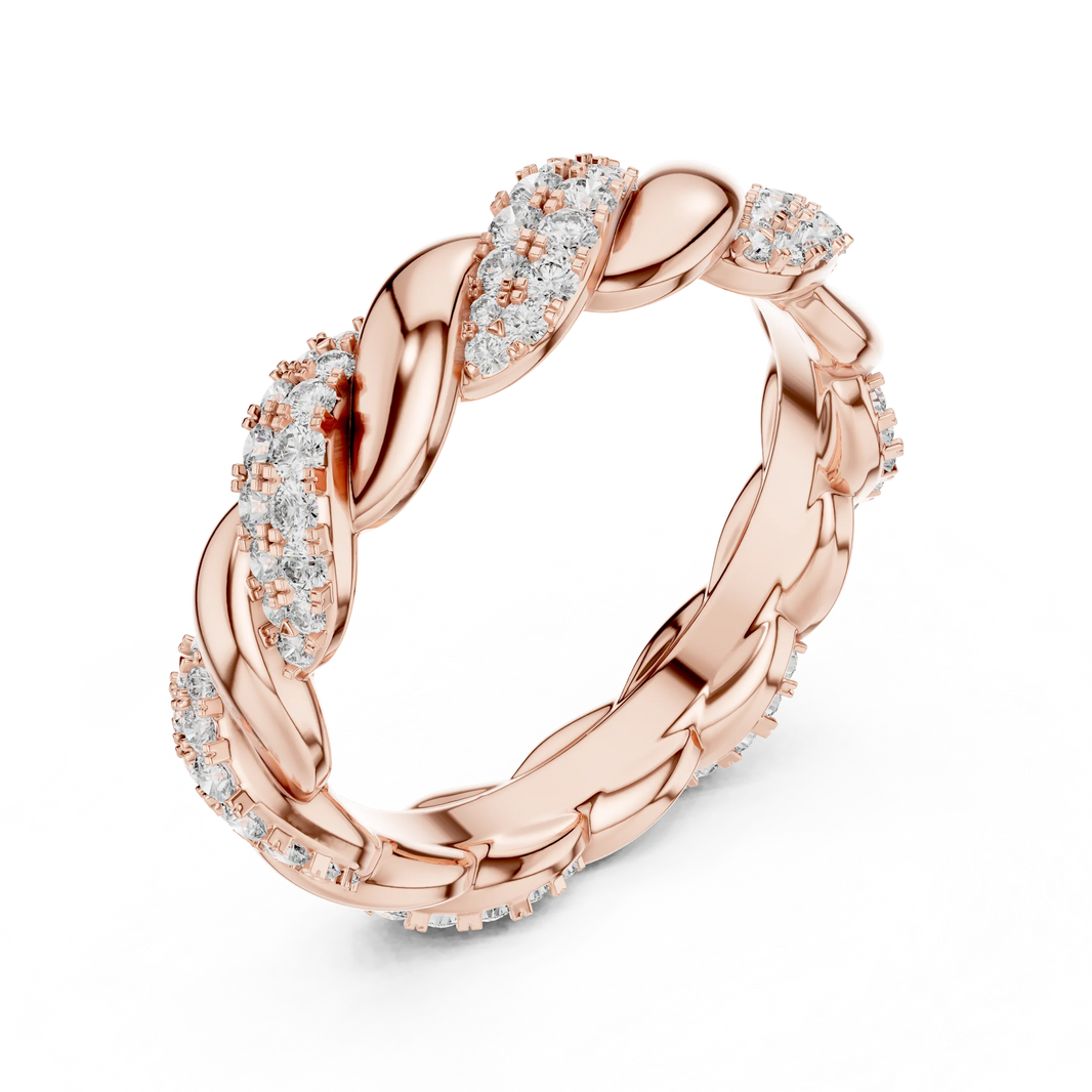 Twisted Rope Pavé Moissanite Eternity Band in rose 925 sterling silver, view 2