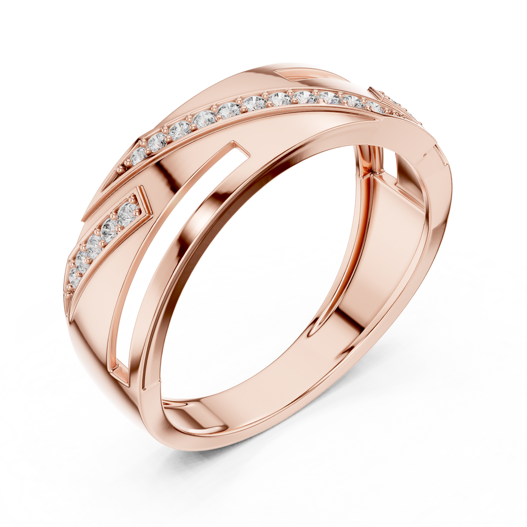 Diagonal Pavé Stripe Geometric Moissanite Band in rose 925 sterling silver, view 2