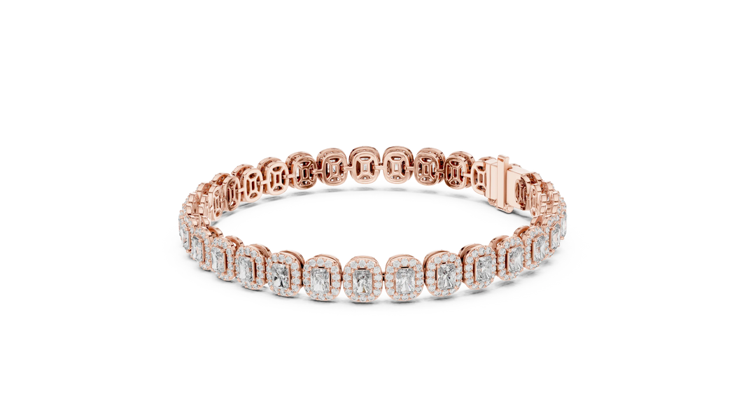 Radiant Cut Halo Moissanite Tennis Bracelet in rose 925 sterling silver, view 2