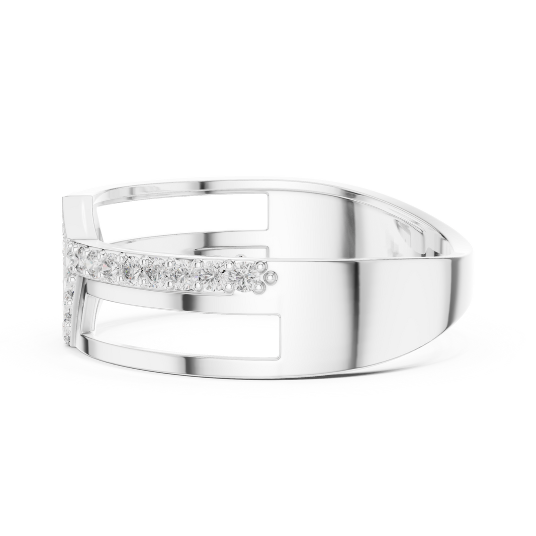 Crossover Pavé Panel Moissanite Band in white 925 sterling silver, view 3