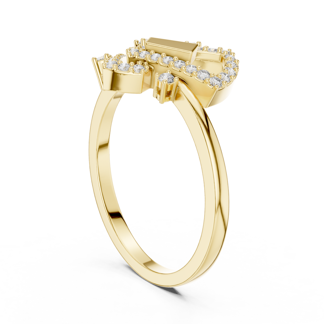 Interlocking Frames Pavé Moissanite Cocktail Ring in yellow 925 sterling silver, view 1