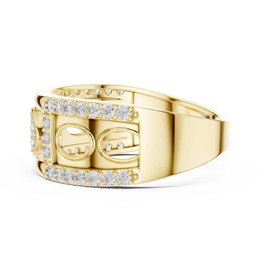 Oval Pavé Cluster Openwork Moissanite Statement Band in yellow 925 sterling silver, view 3