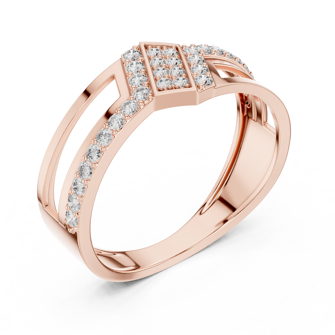 Crossover Pavé Panel Moissanite Band in rose 925 sterling silver, view 2