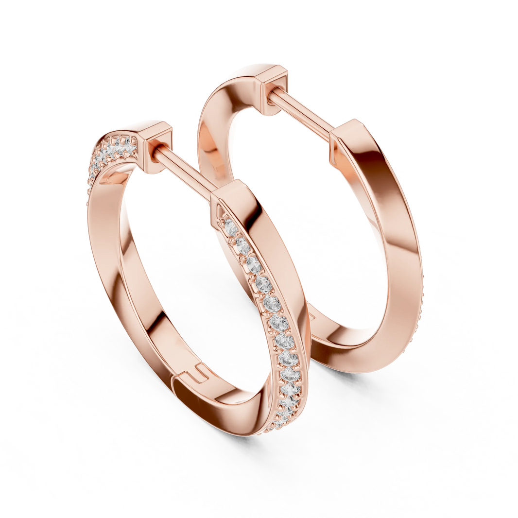Moissanite twisted pave hoop earrings in rose 925 sterling silver, bold, view 2