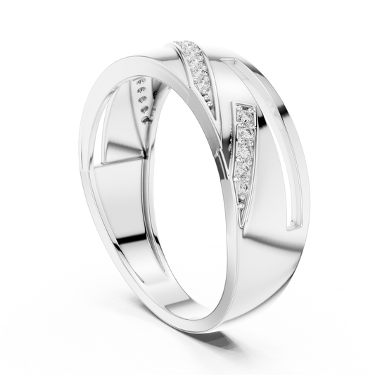 Diagonal Pavé Stripe Geometric Moissanite Band in white 925 sterling silver, view 1