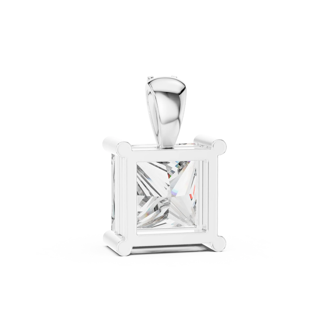 Princess Cut Solitaire Moissanite Pendant in white 925 sterling silver, view 4