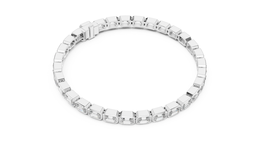 Emerald Cut Bezel Moissanite Tennis Bracelet in white 925 sterling silver, view 3