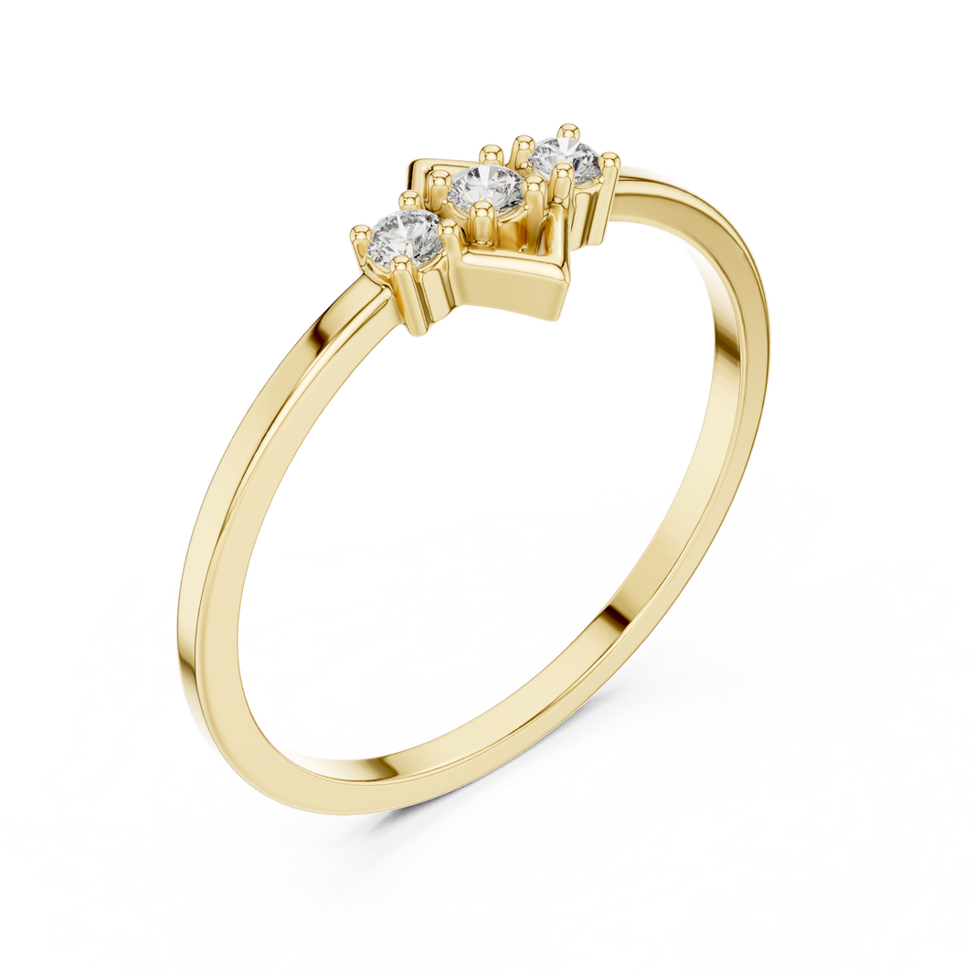 Three-Stone Geometric Frame Moissanite Ring in yellow 925 sterling silver, view 2