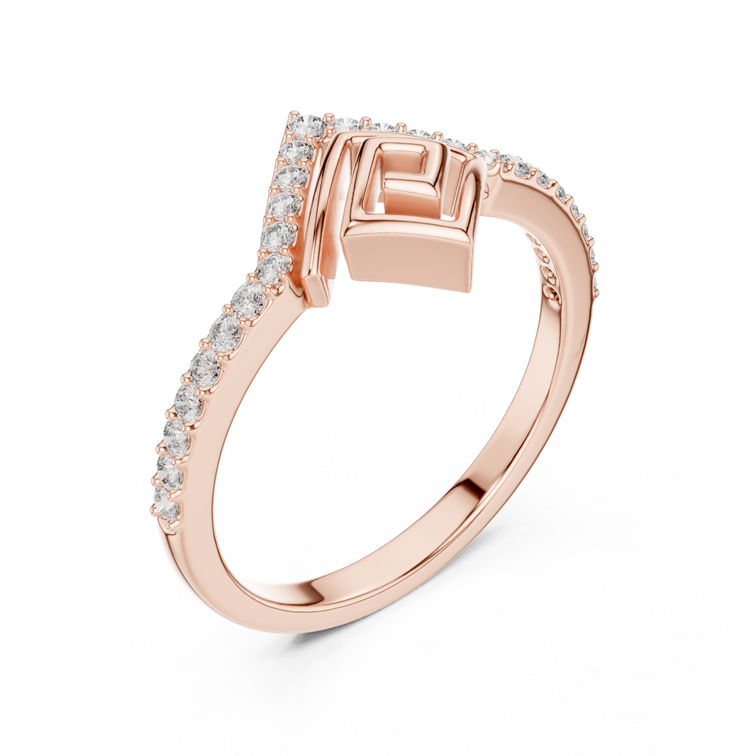 Pavé Chevron Square Spiral Moissanite Ring in rose 925 sterling silver, view 2