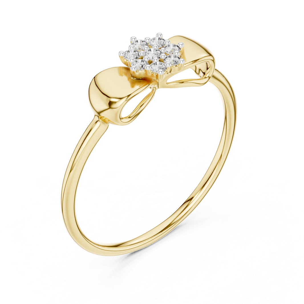 Bow Flower Cluster Moissanite Ring in yellow 925 sterling silver, view 2