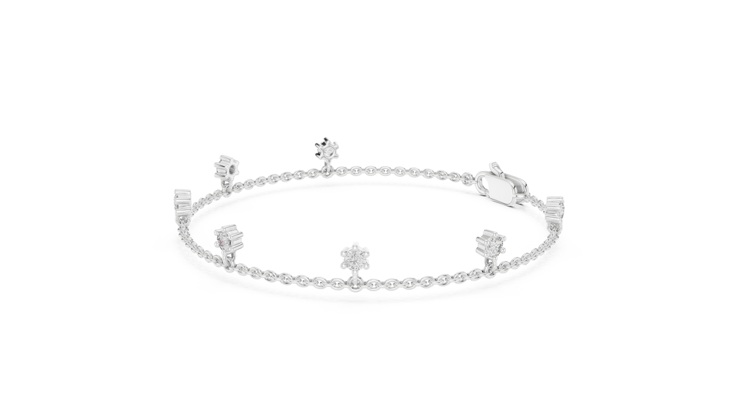 Dangling Round Moissanite Charm Chain Bracelet in white 925 sterling silver, view 2