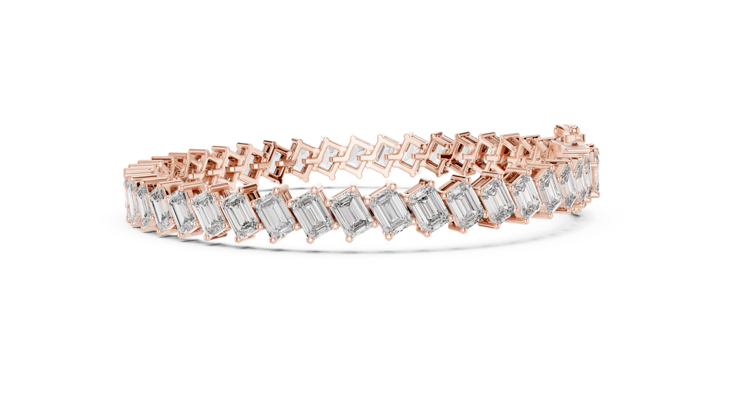 Diagonal Emerald Cut Moissanite Tennis Bracelet in rose 925 sterling silver, view 4